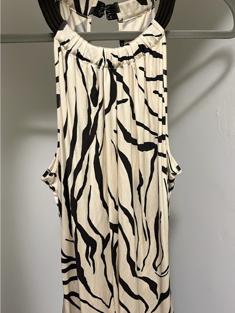 Cream & Black Zebra Print Halter Tank Top